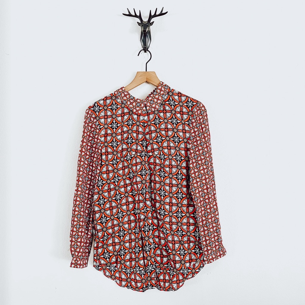 Carven Women's Red/Orange Geometric Pattern Blouse Size 40/Large